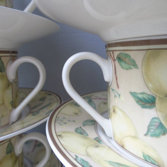 Fine Porcelain Set 8 mugs & 8 Saucers Apple Orchard by Stokes Casual MagnaStrong - Picture 11 of 16